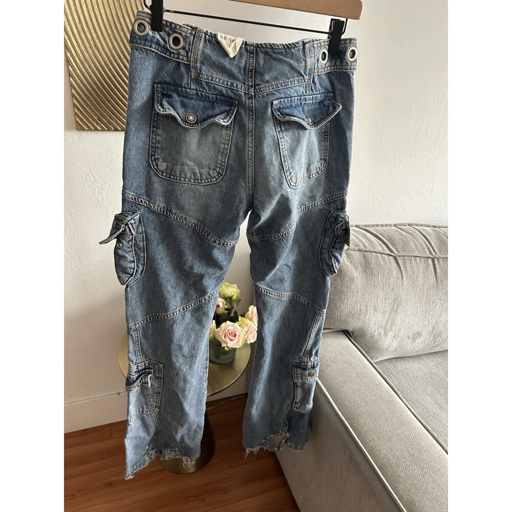 Free People Call Me Crazy Cargo Jeans 26 We The Free Grommet Waist Blue - Picture 11 of 16